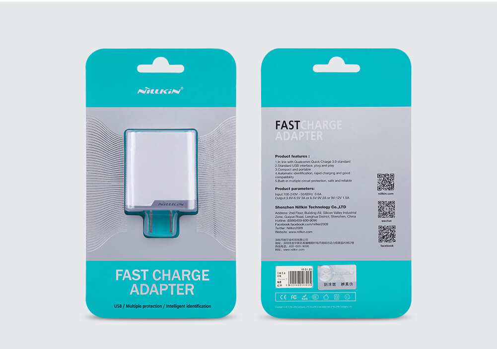 Зарядное устройство NILLKIN Fast Charge Adapter Quick Charge 3.0 (вилка Китай)