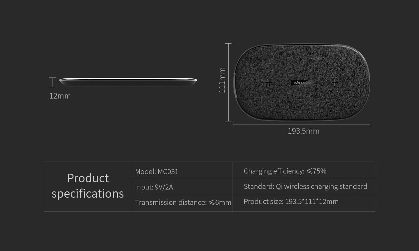 Беспроводное зарядное устройство NILLKIN QI Gemini dual fast charging pad