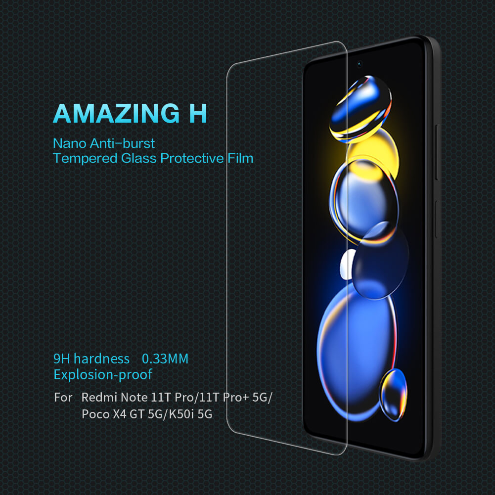 Защитное стекло NILLKIN для Xiaomi Redmi Note 12T Pro 5G, Xiaomi Redmi Note 11T Pro, Redmi Note 11T Pro Plus (11T Pro+), Xiaomi Poco X4 GT 5G, Xiaomi Redmi K50i 5G (индекс H)