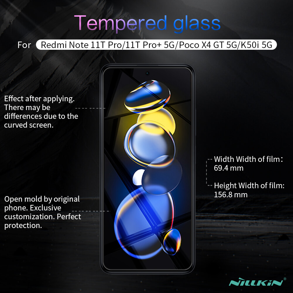 Защитное стекло NILLKIN для Xiaomi Redmi Note 12T Pro 5G, Xiaomi Redmi Note 11T Pro, Redmi Note 11T Pro Plus (11T Pro+), Xiaomi Poco X4 GT 5G, Xiaomi Redmi K50i 5G (индекс H)