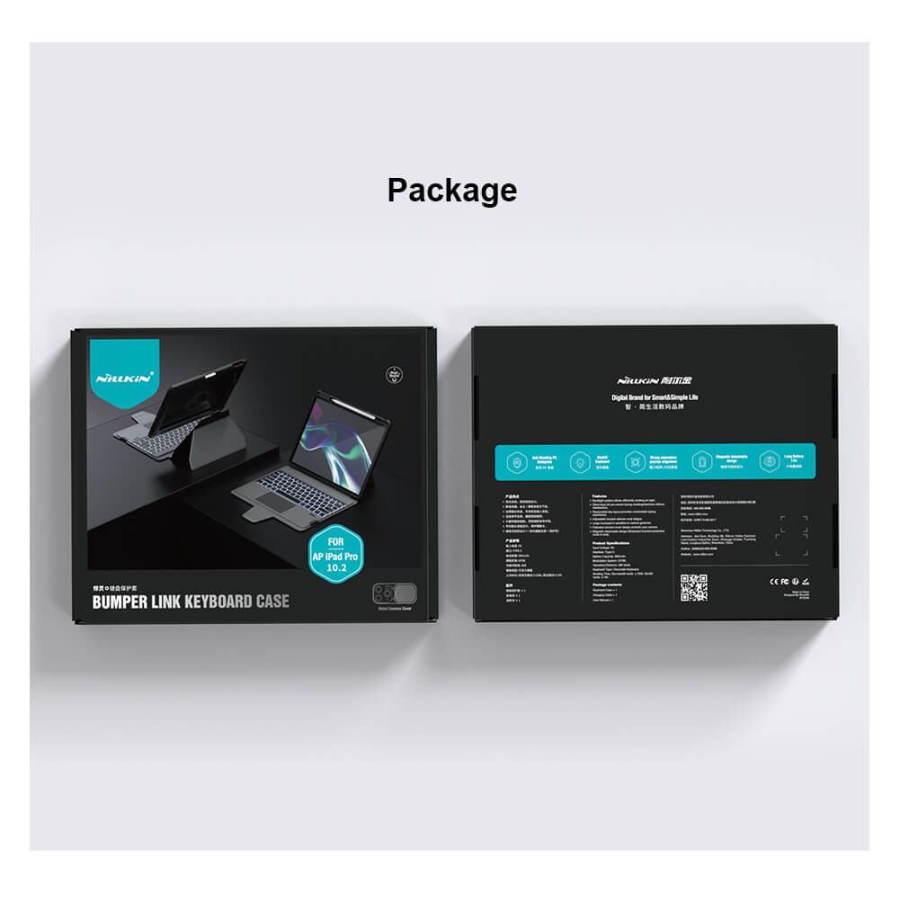 Чехол-книжка с клавиатурой NILLKIN для Apple iPad 10.2 (2019), iPad 10.2 (2020), iPad 10.2 (2021) (серия Bumper Link Backlit Keyboard Case)