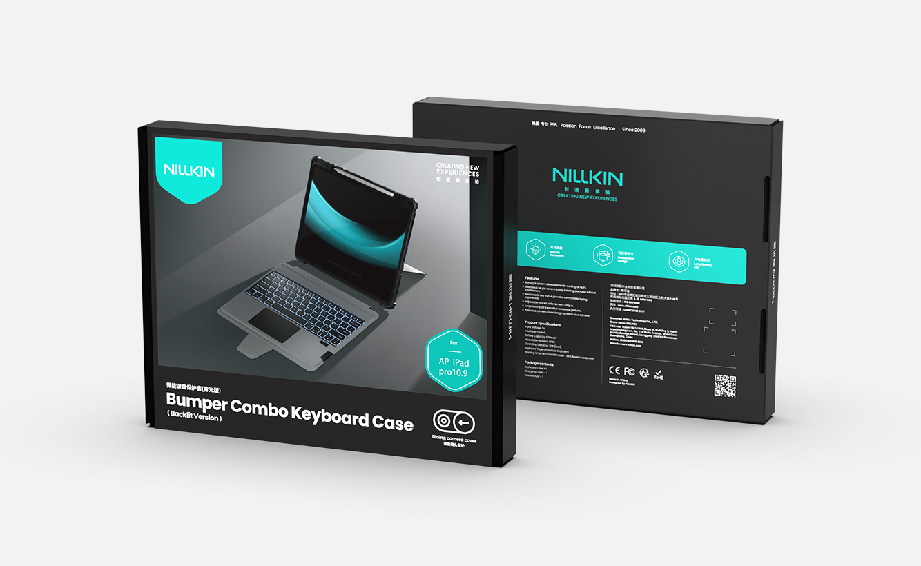 Чехол-книжка с клавиатурой NILLKIN для Apple iPad Air 11 M3 (2025), iPad Air 11 (2024), iPad Air 5, iPad Air 4, iPad Pro 11 (2020, 2021, 2022) (серия Bumper Combo Backlit Keyboard Case)